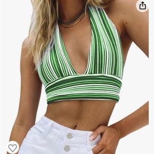 Green halter crop top. Striped. Adjustable ties. Worn twice. Size Small.